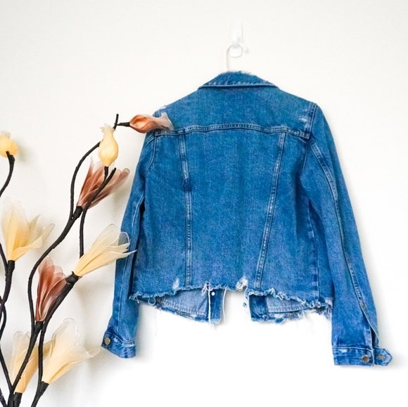 Zara Distressed Raw Hem Denim Jacket - Picture 2 of 6